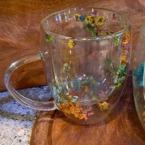 Floral Double Walled Glass Mugs Set of 2